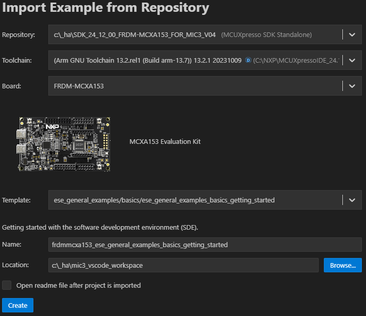 MCUXpresso for VS Code import example